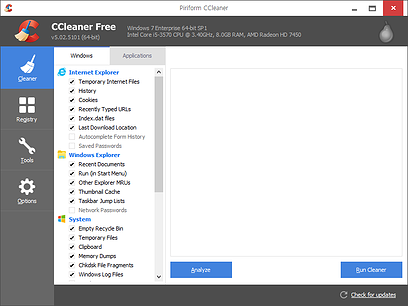 CCleaner 실행화면