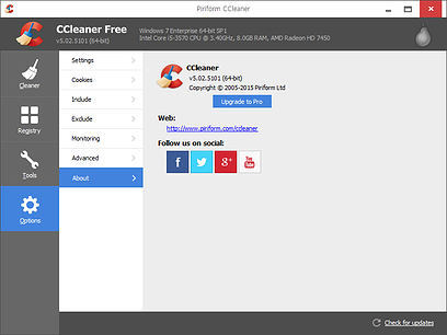 CCleaner 설정화면