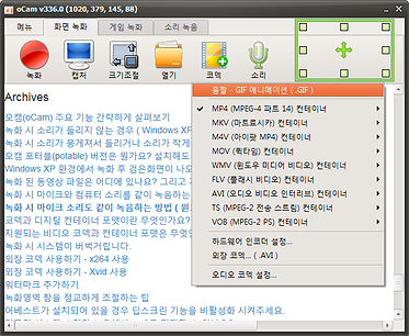 ocam 코덱설정화면
