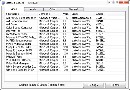 설치된 코덱보기