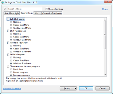 Classic Shell_일반설정