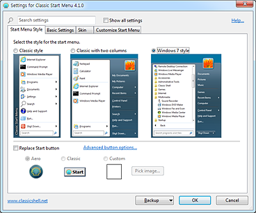 Classic Shell_시작메뉴 스타일설정