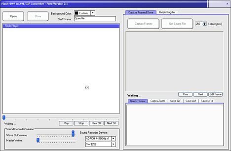 Flash SWF to GIF AVI Converter 실행화면