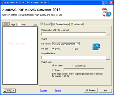 PDFIn PDF to DWG Converter 실행화면