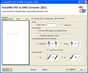 PDFIn PDF to DWG Converter 고급설정