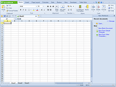 Spreadsheets 메인화면